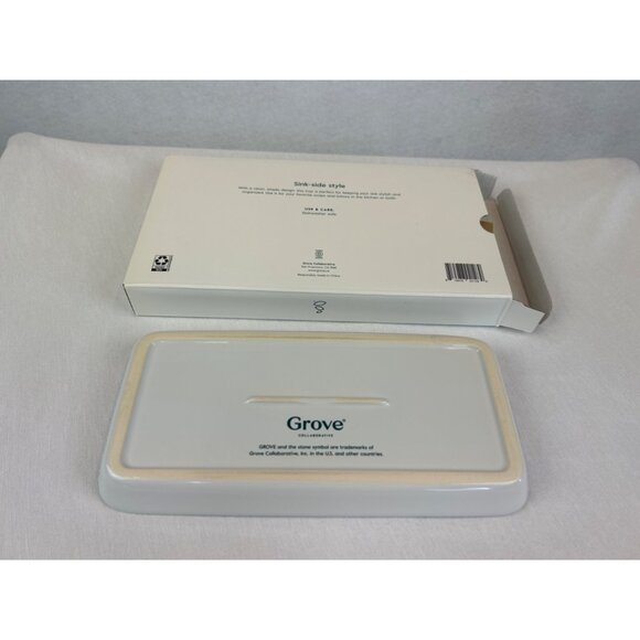 Grove Stoneware Tray 10" X 5.5" Dishwasher Safe Sink-Side Style For Soaps & Loti - Picture 3 of 7